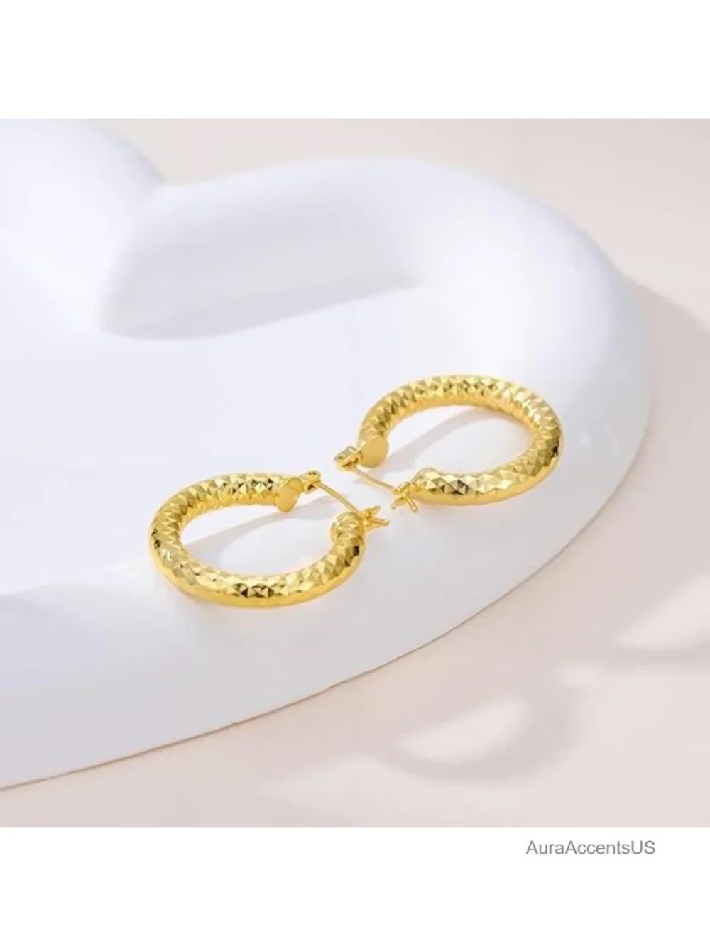 14K Gold Plated Wrinkle Texture Hoop Earrings for Women Hypoallergenic